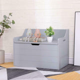 Available in white or grey, this montessori toy box cum blanket box comes with aperture handles for moving 