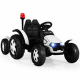 Carro elétrico infantil | Trator e reboque com controle remoto | Carro de passeio 12V | Branco