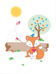 40 x 30cm natural wooden frame with strut with a white mount featuring a colourful fox print for bedrooms or playrooms