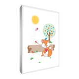Colourful & cute woodland fox design printed onto different portrait sized canvases with solid front at 1.5" thick
