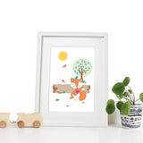 40 x 30cm white wooden frame with strut with a white mount featuring a colourful fox print for bedrooms or playrooms