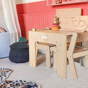 Conjunto de mesa e cadeiras infantil Montessori Wood FunStation Duo Little Helper para 2 | Natural