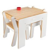 طاولة خشبية بيضاء للأطفال من Little Helper FunStation وكرسيين مع كراسي يمكن تركيبها بشكل مريح أسفل الطاولة عند عدم استخدامها