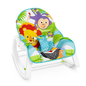 This super cute and colourful Grow-with-Me Rocker starts out as a baby rocker or infant seat with a bat-at overhead toy bar