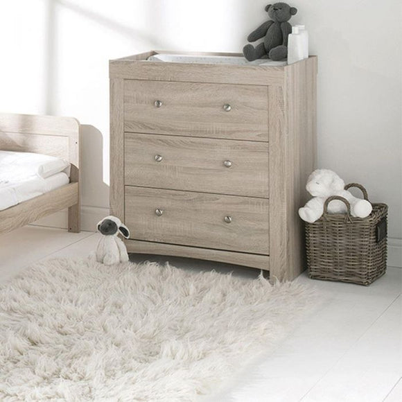 The Silkworm  Dresser chest of drawers with baby changing unit has a washed-wood finish, ideal with white and neutral shades.