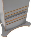 5 réglages de hauteur disponibles sur la tour d'apprentissage FunPod avec une plaque de base verrouillable.