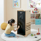 The FunPod Kitchen Helper learning tower has 2 black side panels for chalk masterpieces