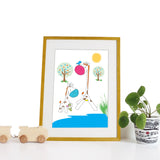 40 x 30cm natural wooden frame with strut with a white mount featuring a colourful giraffe print for bedrooms or playrooms