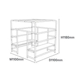 Abmessungen des Kinderklettergerüsts: 118 cm hoch x 110 cm breit x 110 cm tief