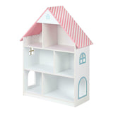 Uroczy drewniany domek dla lalek, regał i regał inspirowany stylem Montessori w jednym na wszystkie zabawki i książki małej damy.