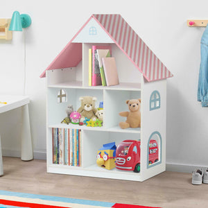 Encantadora casa de muñecas Montessori de 3 plantas y librería | Almacenamiento de juguetes | 1,06 m de altura