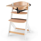 उच्च गुणवत्ता वाली सफेद और प्राकृतिक लकड़ी की ऊंची कुर्सी जो 10 साल तक के बच्चों के लिए रोजमर्रा की कुर्सी में बदल जाती है