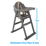 Classic Solid Eco Wood Space Saving | Easy Folding Highchair | 5 Point Harness | Grey Colour