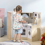 Cozinha de brinquedo de madeira Montessori Deluxe | Dispensador de água | Telefone | Exaustor | Sons e recursos realistas