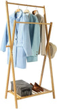 Scandinavian 100% Bamboo X-Frame Montessori Clothes Rack with with 2 Rails, Shelf & Side Hooks | 1.47m High