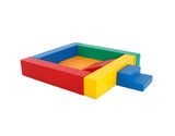 Conjunto de jogos macios para poço de bolinhas Montessori extra grande | Piscina de bolinhas com degraus de tapete interno | 185x140x25cm | Cores Primárias | 3m+