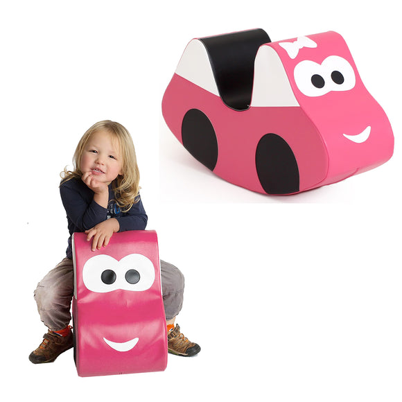 Montessori Faux Leather Rocker | Ride-on Soft Rocking Toy | Soft Play Car in Pink