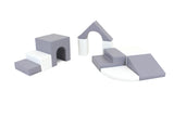 Large Set Soft Play Equipment | 11 Piece Climb & Slide Foam Play Set | Grey & White | 6m+