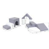 Large Set Soft Play Equipment | 11 Piece Climb & Slide Foam Play Set in Grey & White | 6m+