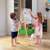 Suitable for children from 3 years to 10 years, this childrens easel it includes storage baskets and paint or pen pots