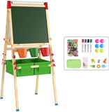 Kinder-Staffelei aus Kiefernholz mit magnetischem Whiteboard und Tafel mit Stauraum und 30-teiligem Zubehörset