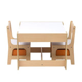 Lovely natural and white kids table and chairs set with reversible blackboard desk top with storage underneath and drawers under the chairs
