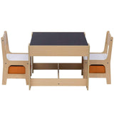 Esta mesa viene con un tablero de escritorio reversible: un lado de pizarra y el reverso de un tablero de escritorio blanco brillante con cajones de almacenamiento de color naranja debajo.