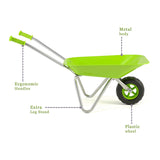 Onze kinderkruiwagen heeft comfortabele, ergonomische handgrepen en wordt geleverd met een stevig wiel, zodat je hem gemakkelijk door de tuin kunt voortduwen