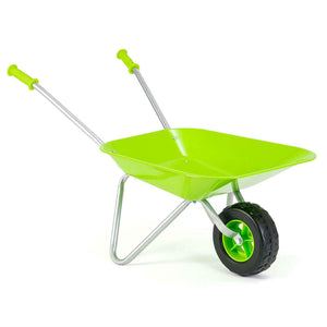 Montessori Kinder-Schubkarre aus rostfreiem Edelstahl mit ergonomischen Griffen | Limettengrün | 3 Jahre+