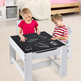 This kids table and chair set with removable desk top features a blackboard side to practice those masterpieces