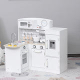 Esta cozinha de brinquedo branca da Little Helper vem com muitos armários de armazenamento e 14 acessórios de cozinha realistas