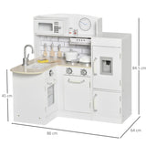 Little Helper's montessori toy kitchen in corner format is 86cm wide x 64cm deep x 84.5cm high