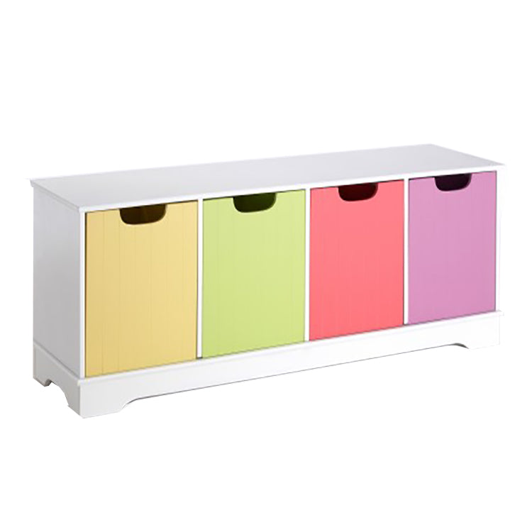 Kids Large White Toy Storage Unit Bench with Boxes Wide