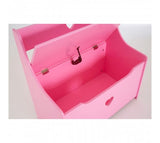 Our lovely pink toy box cum bench is 60cm wide, 62cm high x 34cm deep