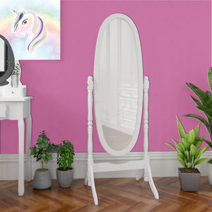مرآة خلع الملابس شيفال قائمة بذاتها خشبية بيضاء قابلة للتعديل بطول كامل | 1.45 م