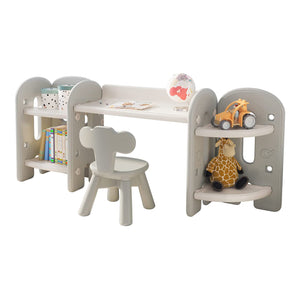 3-in-1 höhenverstellbarer und modularer Montessori-Kinder-4-in-1-Tisch und Stuhl | Bücherregal | Spielzeug-Aufbewahrungseinheit | 1-6 Jahre
