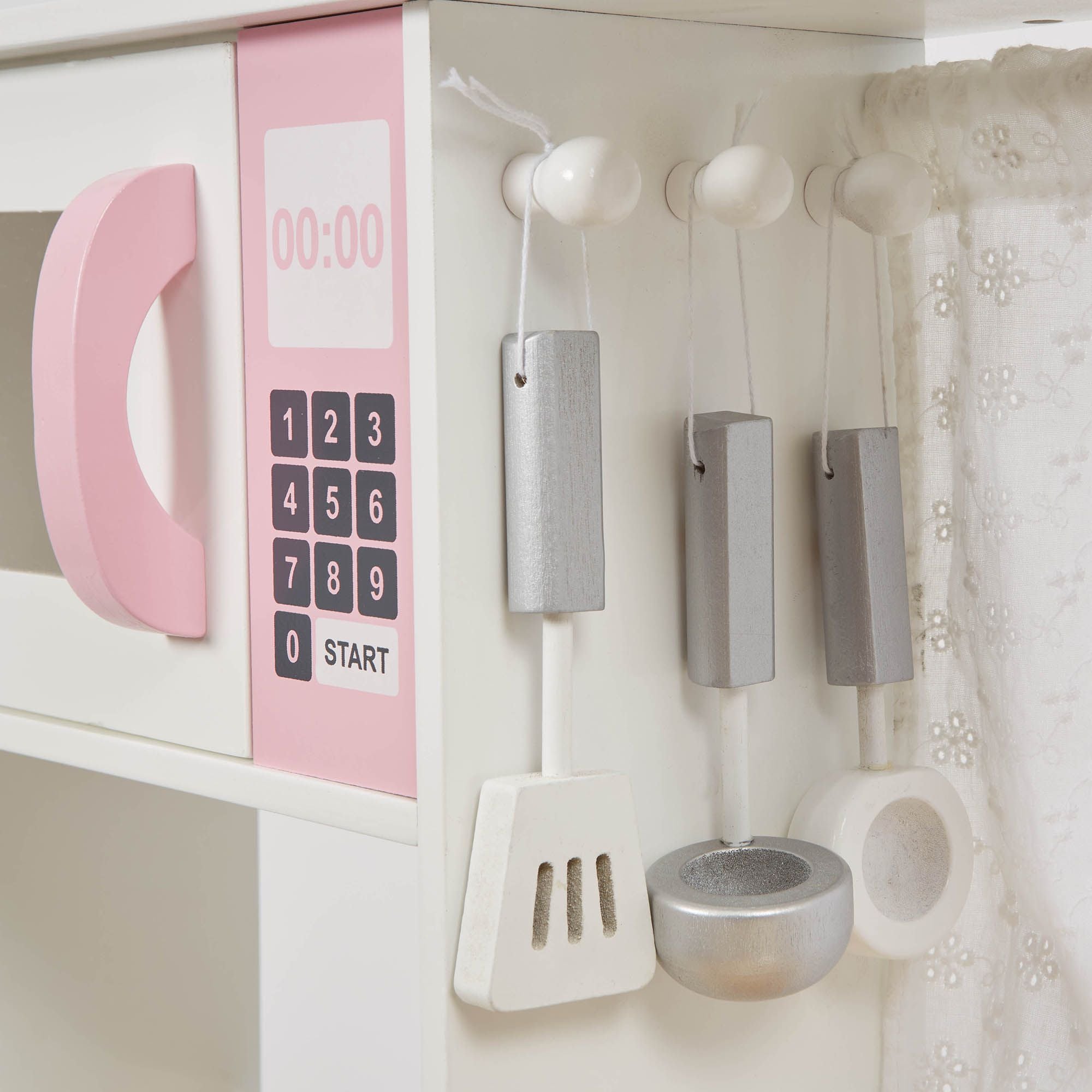 Pink and white wooden play kitchen outlet