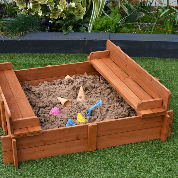 This sandpit is made with sustainably sourced timber - pre-treated with a child-friendly preservative