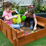 Bac à sable en bois prétraité non allergène pour enfants avec couvercle et sièges | Bac à sable extérieur pour enfants 3-8 ans | 96x96cm