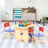 This natural wooden kids table and chairs set comes with 4 storage bins and is ideal for homework, games or arts and crafts.