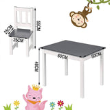 La mesa mide 60cm de ancho x 50cm de largo x 48cm de alto y la silla 55cm de alto x 25cm de fondo x 25cm de largo.