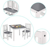 Este moderno juego de mesa y 2 sillas de madera gris y blanca para niños no solo tiene un aspecto elegante sino que también es muy práctico.