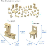 Chaque pièce est petite et détaillée – la plus grande pièce mesure 12 cm de haut et la plus petite 4 cm de haut.