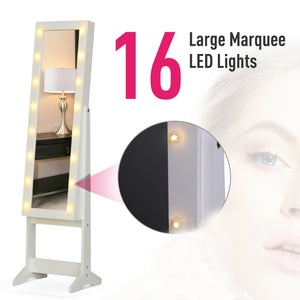 Miroir sur pied à LED blanche sur toute la longueur | 16 grandes lumières de chapiteau | rangement bijoux | 1,46m de haut