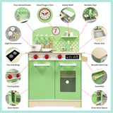 Deluxe Montessori Eco Wooden Retro Toy Kitchen | Large number of Features & Accessories | Green