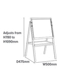 Children's Wooden Height Adjustable Double Sided Easel dimensions H78-109 x W50 x D47.5cm