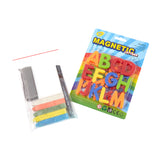 Includes 5 pieces of chalk, 26 magnetic letters, 1 Dry wipe pen and Cleaning sponge