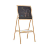 Reversible double-sided easel with a chalkboard one side and a magnetic dry wipe board the other