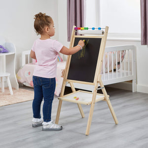 Doppelseitige 4-in-1-Staffelei aus Holz für Kinder | Papierrolle | Perlen zählen| 35-teiliges Zubehör