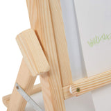 Lock easel board in place with wooden peg